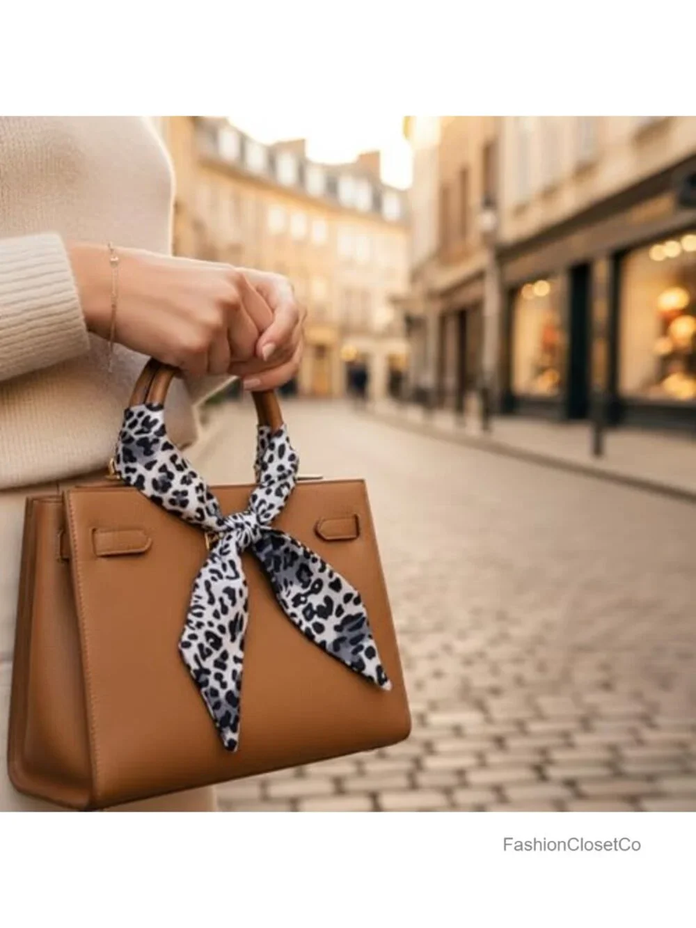 Leopard Neck Tie Skinny Scarf Hairband Purse Scarf Lightweight Cotton Fashion